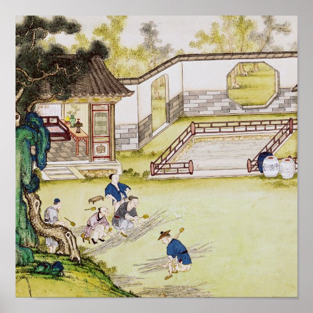 Pôster Reunindo bambu para fazer papel (Frente)