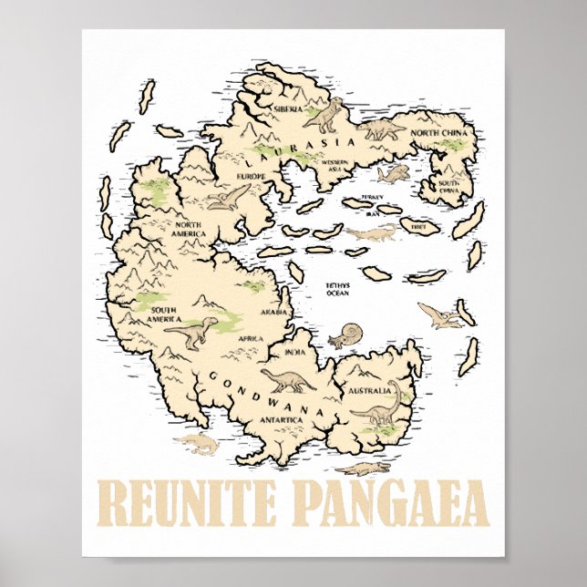 Poster Reunir Pangaea Mapa do Mundo História Engraçado Ge (Frente)