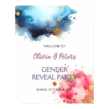 Revelação de Gênero Aquarela Rosa e Azul