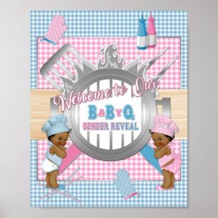 Poster Revelação de Gênero Rosa Azul Gingham Baby Q Churr