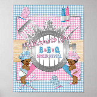 Poster Revelação de Gênero Rosa Azul Gingham Baby Q Churr