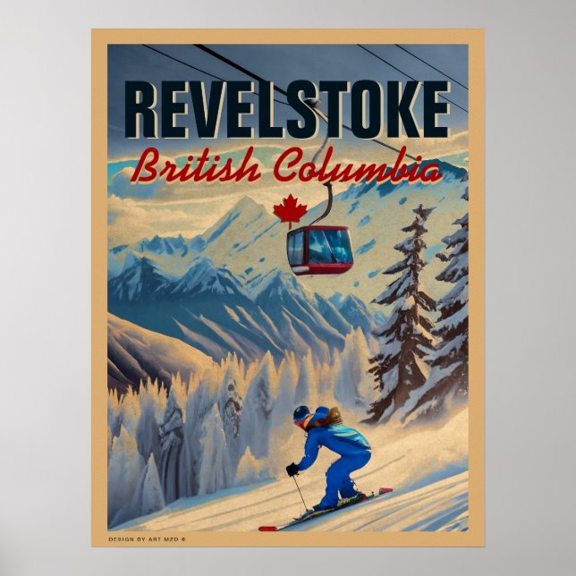 Poster Revelstoke BC Canada Mountain Skiing Vintage 1950 (Frente)
