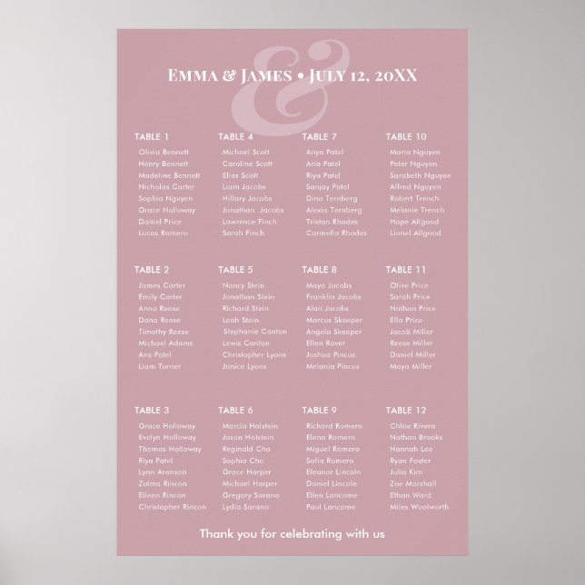 Poster REVERSE Mauve Ampersand Casamento | Gráfico de Ass (Frente)