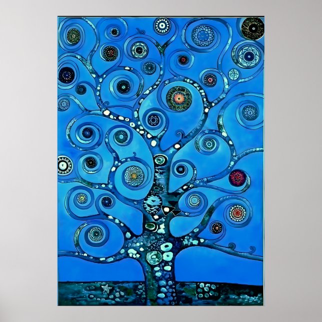 Poster Revisão em azul - A árvore da vida de Gustav Klimt (Frente)