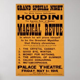 Pôster Revista Mágica de Houdini, 1914. Publicidade Antig