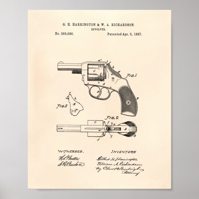 Poster Revolver 1887 Patent Art Old Peper (Frente)