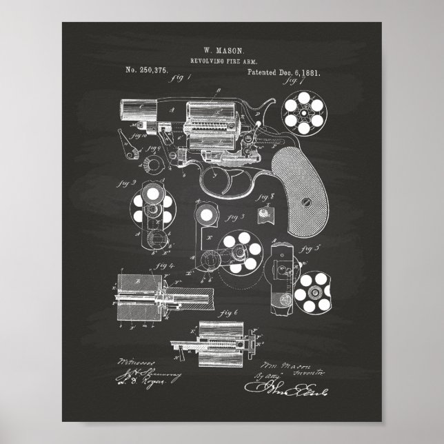 Pôster Revolving Fire Arm 1881 Patent Art - Chalkboard (Frente)