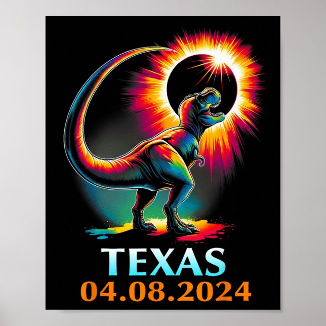 Poster Rex Dinossaur Texas Total Eclipse Solar 2024 (Frente)