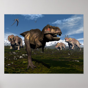 Poster Rex do tiranossauro atacado pelo dinossauro do