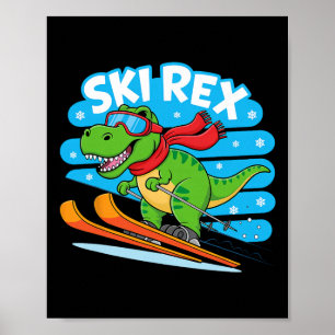 Poster Rex Esquiando Funny Design de Esportes de Inverno