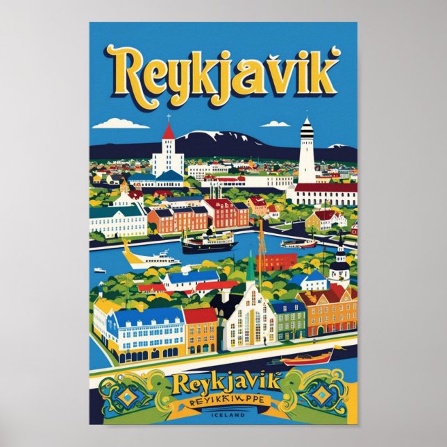 Poster Reykjavík Islândia Viagem Art Vintage (Frente)
