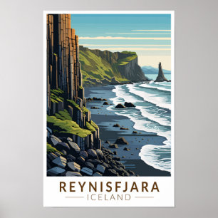 Poster Reynisfjara Beach Islândia Viagem Art Vintage