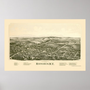 Poster Rhinebeck, mapa panorâmico de NY - 1890