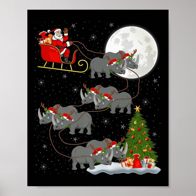 Poster Rhino Santa Sleigh Flying Funny Magical Christmas  (Frente)