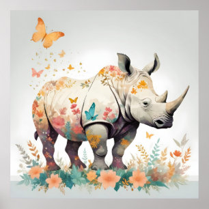 Poster Rhinocerontes Vintage Animal Nature Forest Decor A