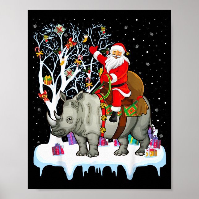 Poster Rhinoceros Lover Xmas Gift Santa Riding Rhino Chri (Frente)