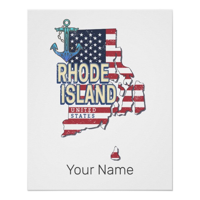 Pôster Rhode Island Estados Unidos - Retro State Map Vint (Frente)