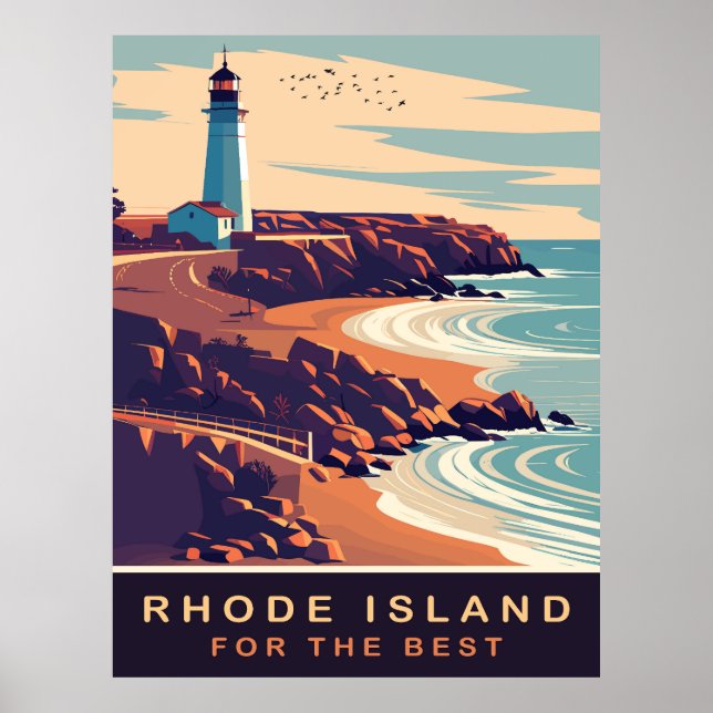Poster Rhode Island, farol na costa, Viagem (Frente)