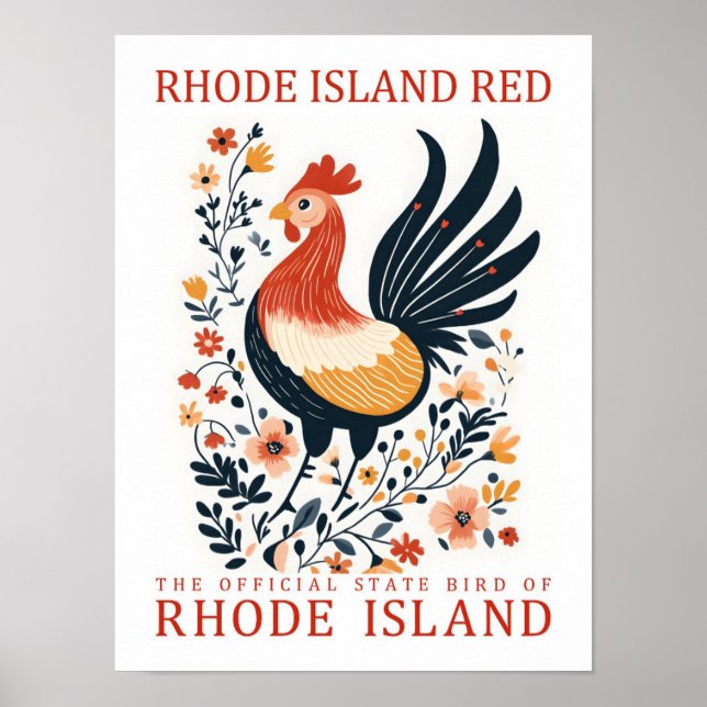 Poster Rhode Island Red Bird of Rhode Island Viagem (Frente)