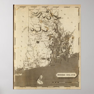 Poster Rhode - mapa da ilha por Arrowsmith