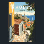 Poster Rhodes Grécia Old Town Viagem Art Vintage<br><div class="desc">Rodes retro vetor viagem design. Rodes,  a maior das ilhas Dodecanesas da Grécia,  é conhecida pelas suas zonas de praia,  e ruínas antigas.</div>