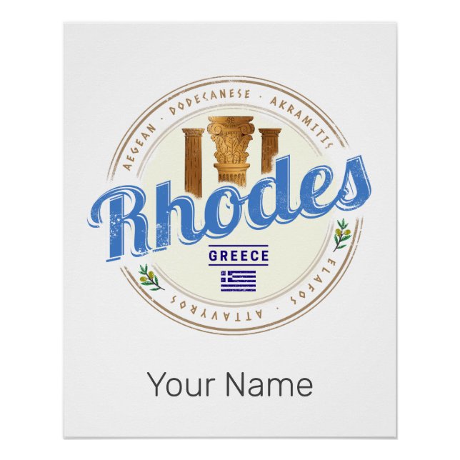 Pôster Rhodes Grécia Vintage Island Aegean Souvenir (Frente)