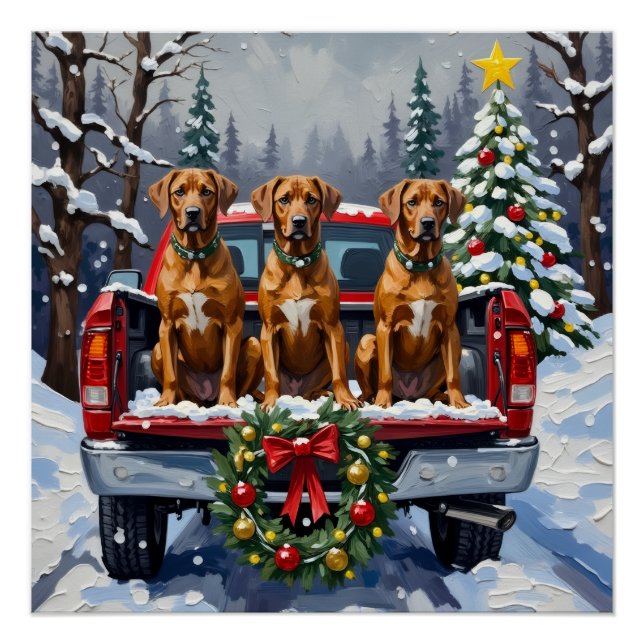 Pôster Rhodesian Ridgeback Christmas Red Truck Holiday (Frente)