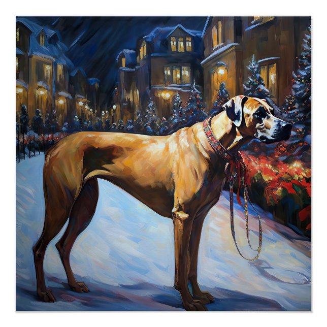 Pôster Rhodesian Ridgeback Temporada Festiva de Natal (Frente)