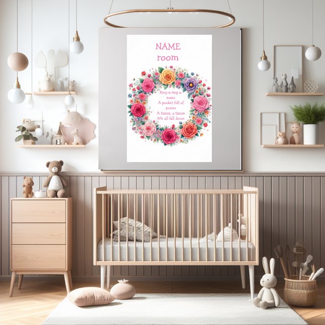 Poster Rhyme de enfermaria "Anel a Ring O Rosas" personal (Cute nursery rhyme personalize poster. Great gift for baby shower.)