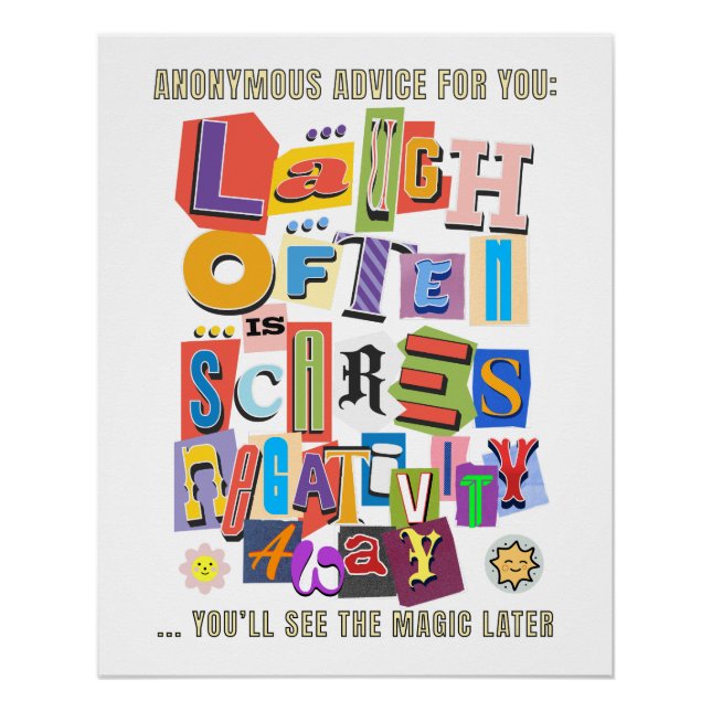 Pôster Ria Muitas Vezes - Citação Típica Positiva Design  (Frente)