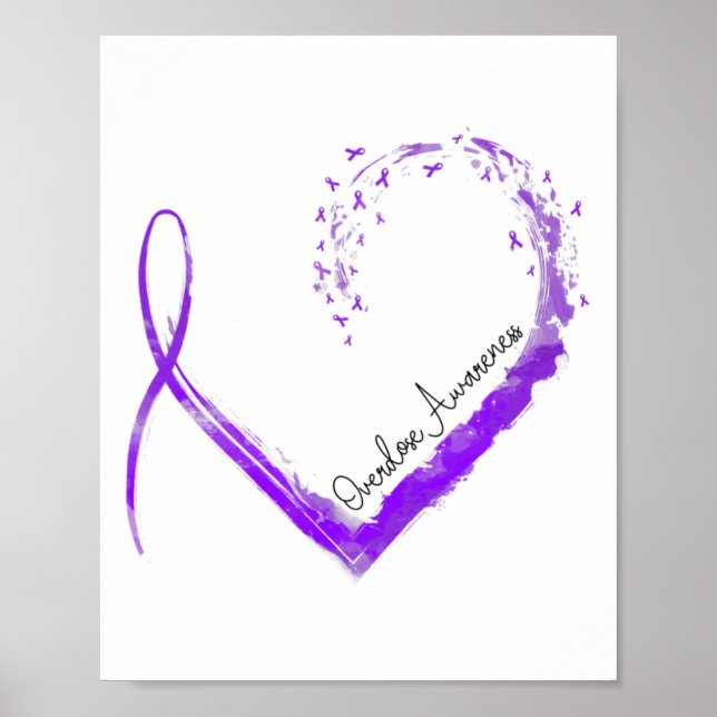 Poster Ribbon Heart Overdose Awareness 1  (Frente)