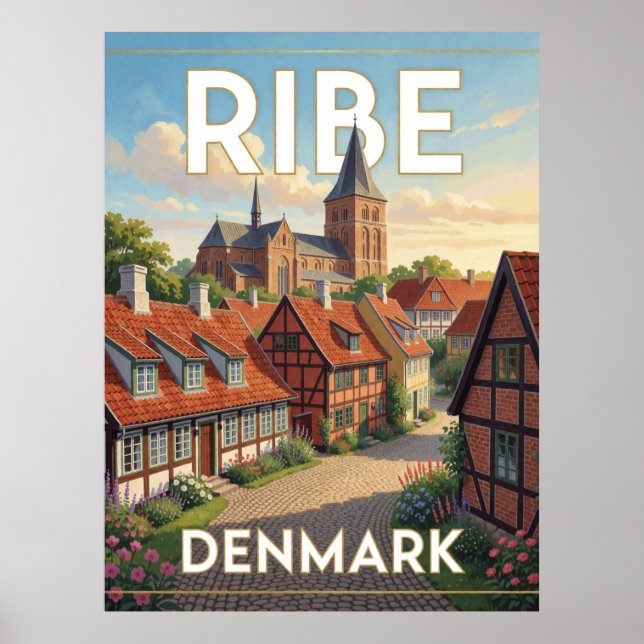 Poster Ribe Dinamarca Cidade Medieval E Catedral (Frente)