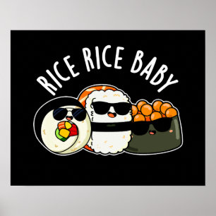 Poster Rice Bebê Engraçado Sushi Roll Pun Dark BG
