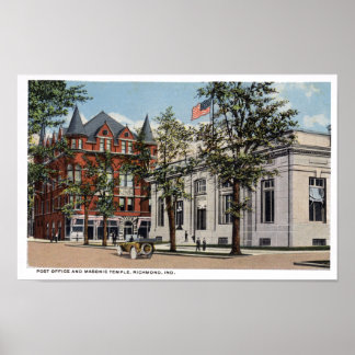 Pôster Richmond Indiana Poste Office e Masonic Lodge