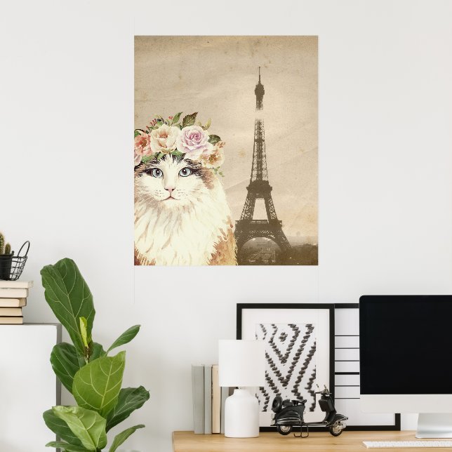 Poster Rico Cat e Torre Eiffel (Escritório em casa)
