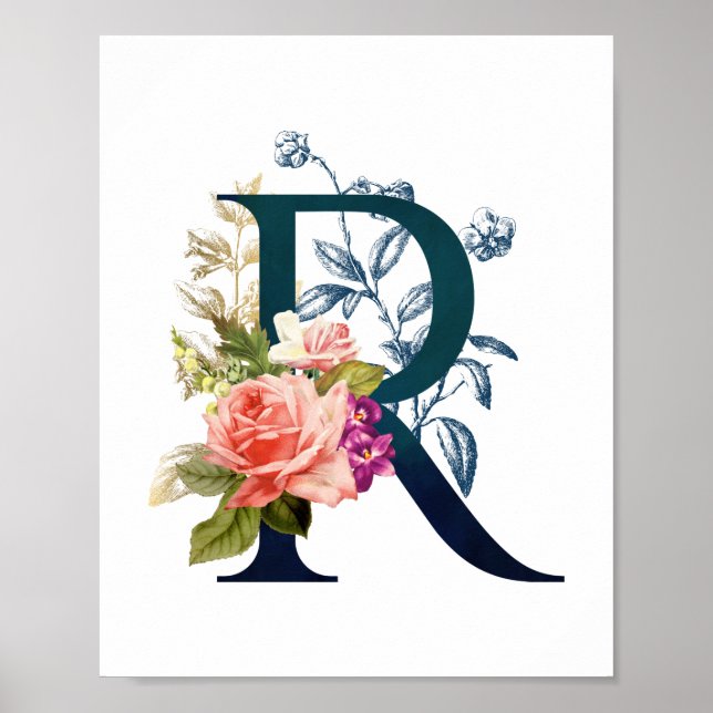 Poster Rico Floral Monograma - Letra R (Frente)