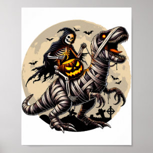 Poster Riding Mummy Dinosaur T Rex Pumpkin Engraçado Hall