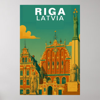 Poster Riga Antiga, Letônia Paisagem Urbana Báltica Retro