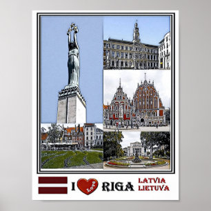 Poster Riga Latvia - A Cidade do Riba - Praça Livu -
