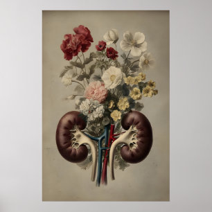 Poster Rim humano com estampa de flores, anatomia boho