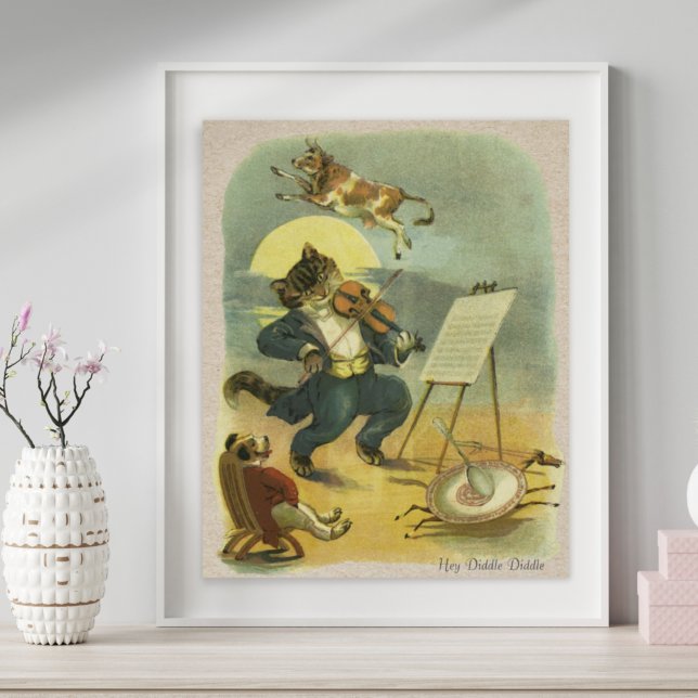 Poster Rima Infantil Hey Diddle Diddle Vintage Restaurada (Criador carregado)