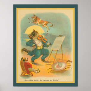 Poster Rima Infantil Vintage 1930 Hey Diddle Diddle