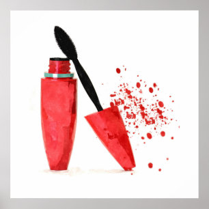 Pôster Rímel na moda do vermelho da composição da bele