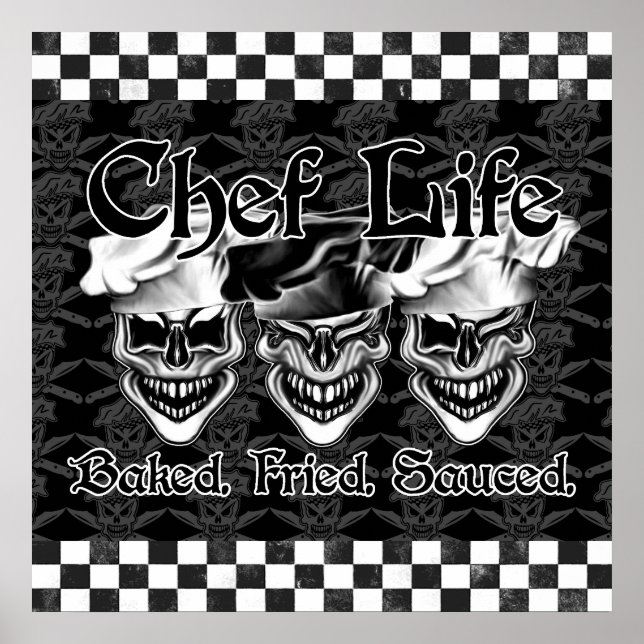 Poster Rindo de crânios de chef (Frente)