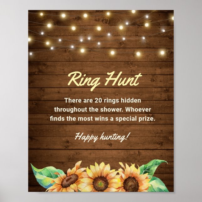 Poster Ring Hunt Rustic Sunflower Bridal Chá de casamento (Frente)