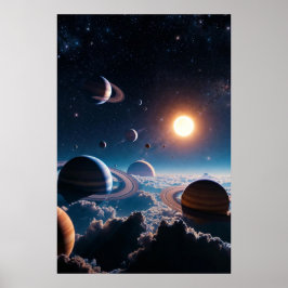 Poster Ringed Worlds Above the Clouds – Cosmic Planetary