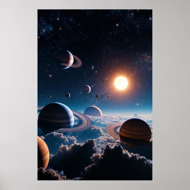 Poster Ringed Worlds Above the Clouds – Cosmic Planetary  (Frente)