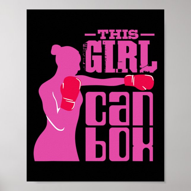 Poster Ringue de Boxe Fitness Menina de Luvas - Eu Amo Ch (Frente)