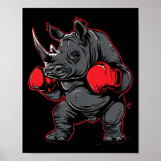 Poster Rinoceronte Boxeando Com Luvas De Boxe Kickboxing  (Frente)