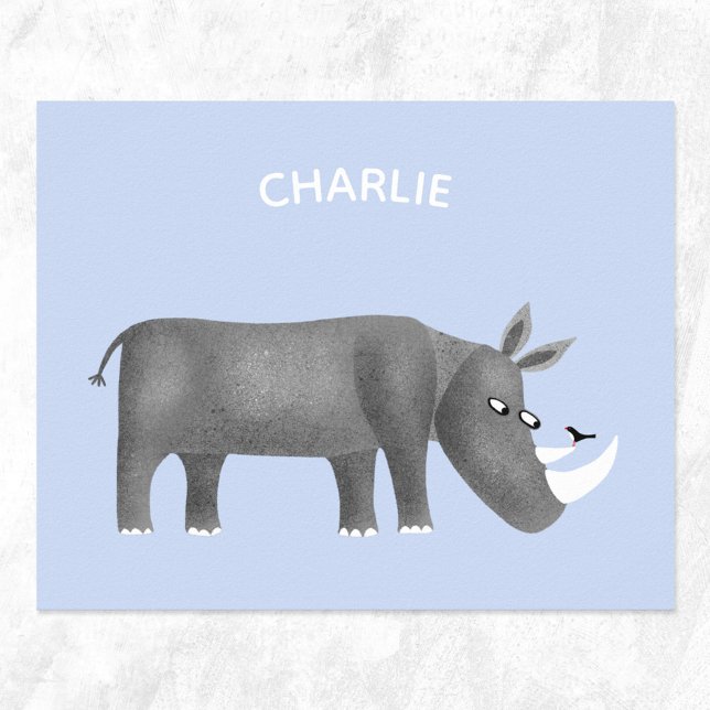 Poster Rinoceronte Cinto Personalizado (Cute rhino personalized name poster)